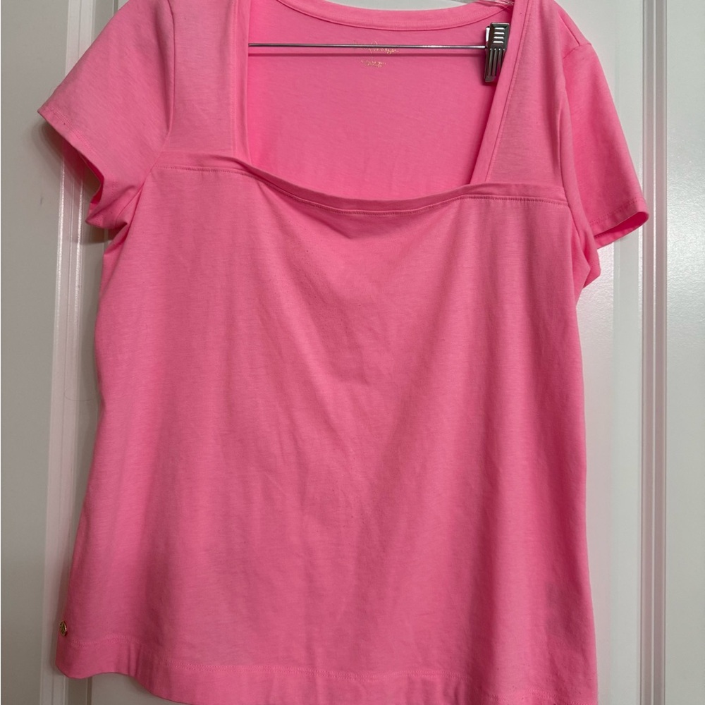 Lilly Pulitzer pelican Pink Rexa Short Sleeve Square-Neck Top